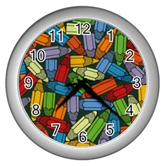 Colored Pencils Pens Paint Color Wall Clocks (silver) 