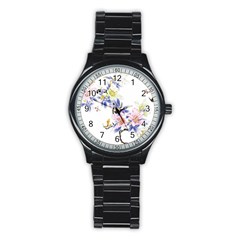 Lily Hand Painted Iris Stainless Steel Round Watch by Sapixe