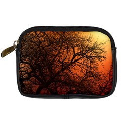 Sunset Silhouette Winter Tree Digital Camera Leather Case