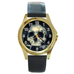 Skull Round Gold Metal Watch by FunnyCow