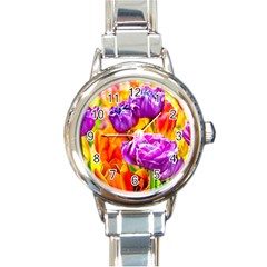 Tulip Flowers Round Italian Charm Watch by FunnyCow