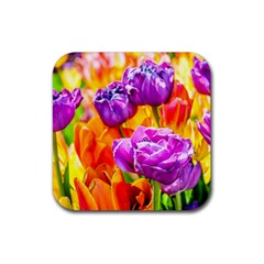 Tulip Flowers Rubber Coaster (square)  by FunnyCow