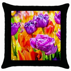 Tulip Flowers Throw Pillow Case (black) by FunnyCow