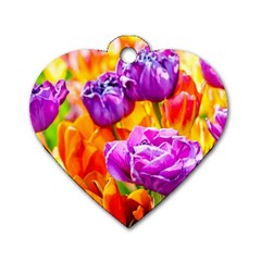 Tulip Flowers Dog Tag Heart (two Sides) by FunnyCow