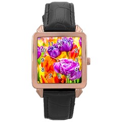 Tulip Flowers Rose Gold Leather Watch  by FunnyCow