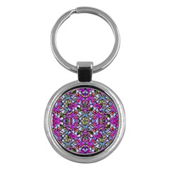 Multicolored Floral Collage Pattern 7200 Key Chains (round)  by dflcprints