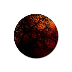 Sunset Silhouette Winter Tree Rubber Round Coaster (4 Pack)