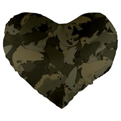 Country Boy Fishing Camouflage Pattern Large 19  Premium Flano Heart Shape Cushions by Bigfootshirtshop