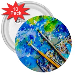 Artist Palette And Brushes 3  Buttons (10 Pack)  by FunnyCow