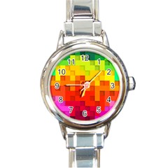 Abstract Background Square Colorful Round Italian Charm Watch