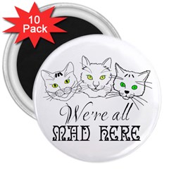 Funny Cats  We Are All Mad Here 3  Magnets (10 Pack)  by FunnyCow