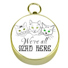 Funny Cats  We Are All Mad Here Gold Compasses by FunnyCow