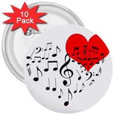 Singing Heart 3  Buttons (10 Pack)  by FunnyCow