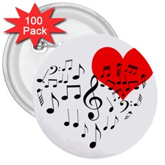 Singing Heart 3  Buttons (100 Pack)  by FunnyCow