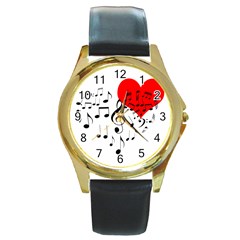 Singing Heart Round Gold Metal Watch