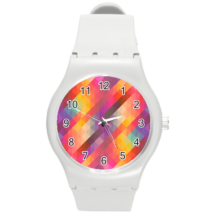 Abstract Background Colorful Pattern Round Plastic Sport Watch (M)