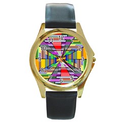 Art Vanishing Point Vortex 3d Round Gold Metal Watch