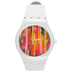 Background Abstract Colorful Round Plastic Sport Watch (M)