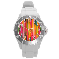 Background Abstract Colorful Round Plastic Sport Watch (L)