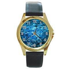 Water Color Blue Round Gold Metal Watch by FunnyCow