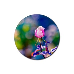 Pink Rose Flower Rubber Coaster (round) 