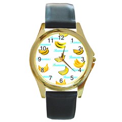 Bananas Round Gold Metal Watch by cypryanus