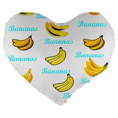 Bananas Large 19  Premium Flano Heart Shape Cushions by cypryanus
