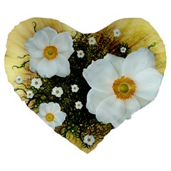 Summer Anemone Sylvestris Large 19  Premium Heart Shape Cushions by Nexatart