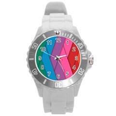 Abstract Background Colorful Strips Round Plastic Sport Watch (l)