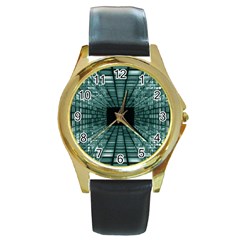 Abstract Perspective Background Round Gold Metal Watch