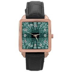 Abstract Perspective Background Rose Gold Leather Watch 