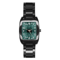 Abstract Perspective Background Stainless Steel Barrel Watch