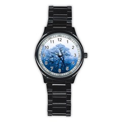 Nature Inspiration Trees Blue Stainless Steel Round Watch by Nexatart