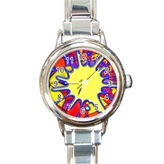 Embroidery Dab Color Spray Round Italian Charm Watch by Nexatart