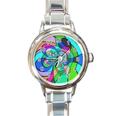 Retro Wave Background Pattern Round Italian Charm Watch by Nexatart