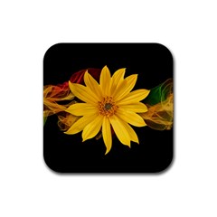 Sun Flower Blossom Bloom Particles Rubber Coaster (square)  by Nexatart