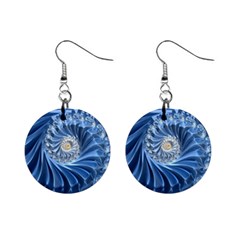 Blue Fractal Abstract Spiral Mini Button Earrings