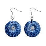 Blue Fractal Abstract Spiral Mini Button Earrings Front
