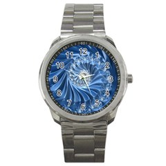 Blue Fractal Abstract Spiral Sport Metal Watch by Nexatart