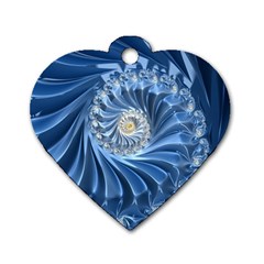 Blue Fractal Abstract Spiral Dog Tag Heart (one Side) by Nexatart