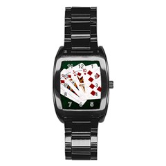 Poker Hands   Royal Flush Diamonds Stainless Steel Barrel Watch by FunnyCow