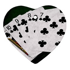 Poker Hands   Straight Flush Clubs Ornament (heart) by FunnyCow