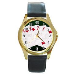 Poker Hands   Straight Flush Diamonds Round Gold Metal Watch by FunnyCow