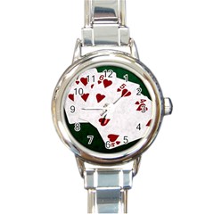 Poker Hands Straight Flush Hearts Round Italian Charm Watch by FunnyCow