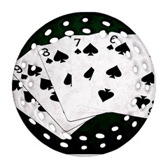 Poker Hands Straight Flush Spades Ornament (round Filigree) by FunnyCow