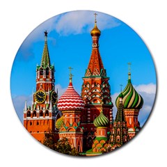 Moscow Kremlin And St  Basil Cathedral Round Mousepads by FunnyCow