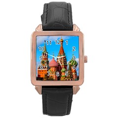 Moscow Kremlin And St  Basil Cathedral Rose Gold Leather Watch  by FunnyCow