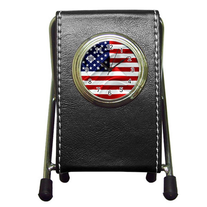 American Usa Flag Pen Holder Desk Clocks