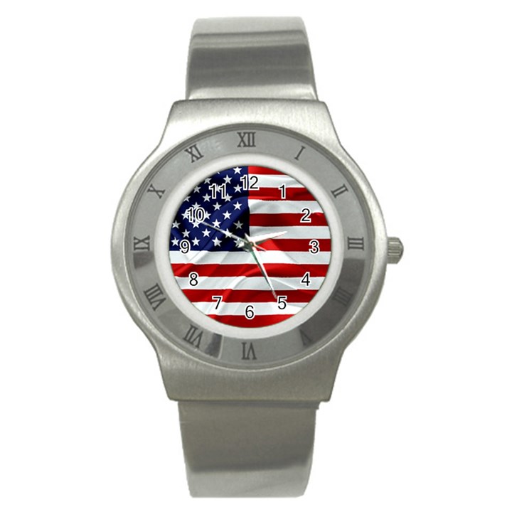 American Usa Flag Stainless Steel Watch