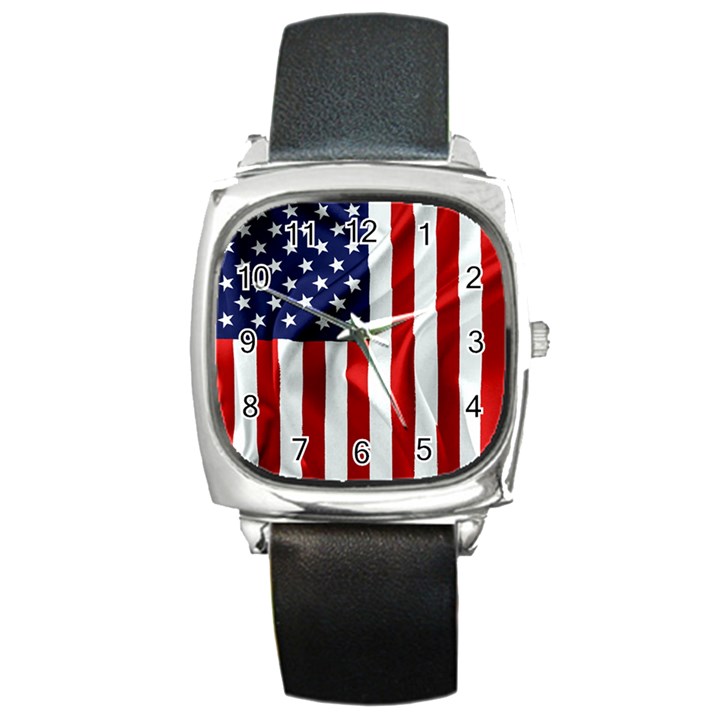 American Usa Flag Vertical Square Metal Watch